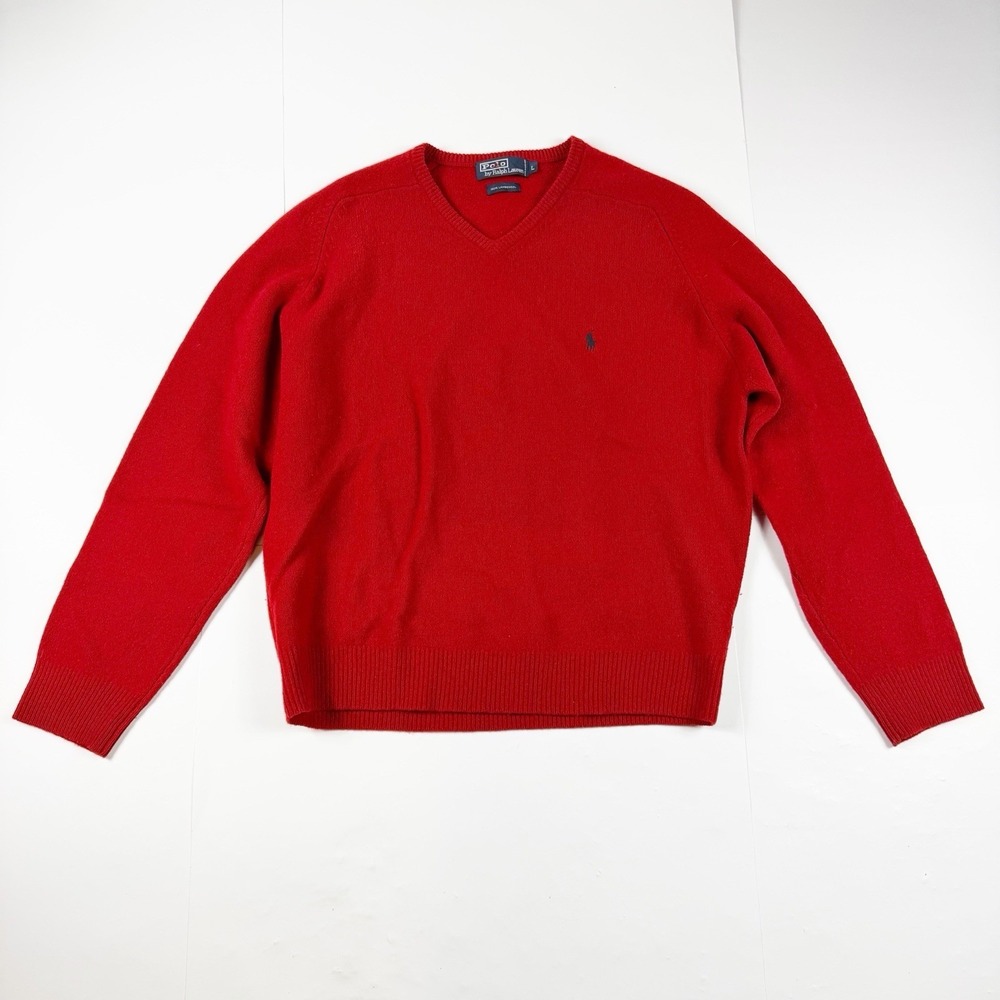 Ralph Lauren Polo Red Lambs Wool V Neck Sweater Large